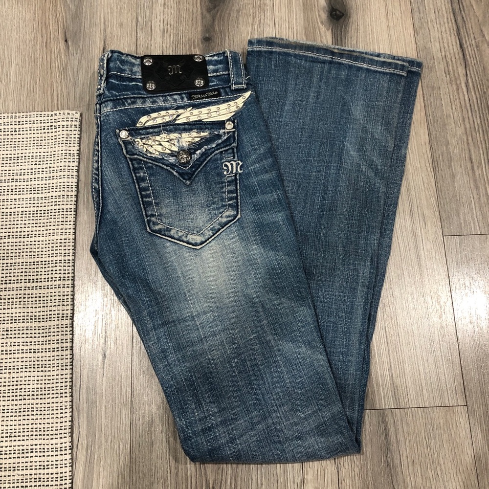 Miss Me Blue Boot Cut Jeans with Silver Accents